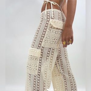 Heart Of Sun Bahia Cargo Pants Crotchet swim cover up pants in beige- Size Small